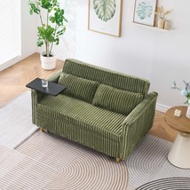Versatile Green Corduroy Pull-Out Sofa Bed with USB &amp; Tabletop - $545.99