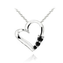 Necklace, 925 Sterling Silver Black Spinel Floating Heart Pendant 18in womens - £28.94 GBP