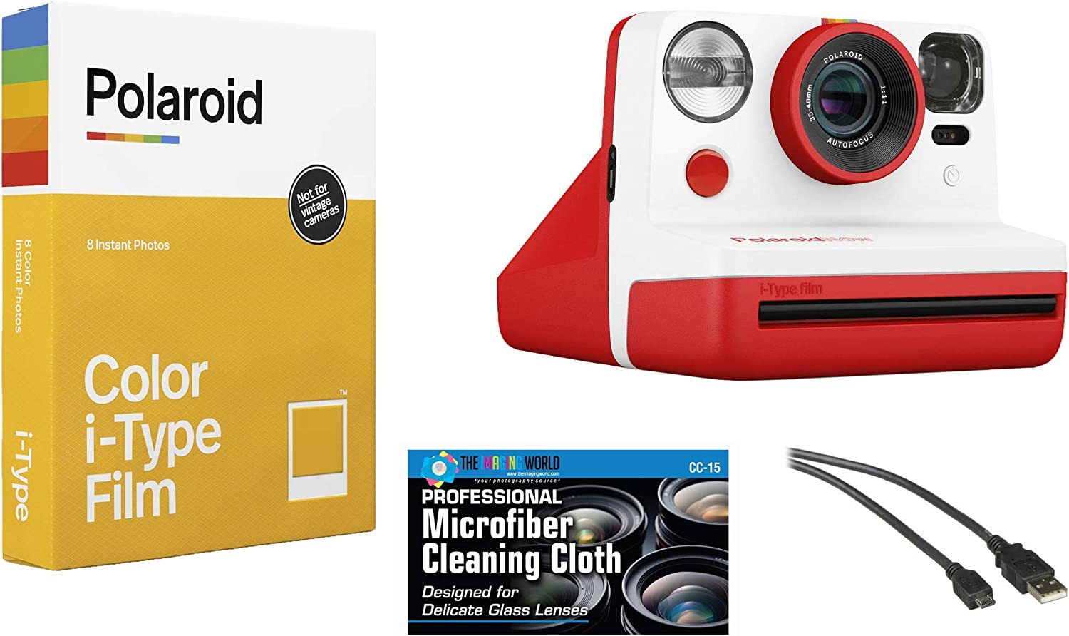 Polaroid Now I-Type Instant Film Camera (Red) + Polaroid Color Film Bundle - $160.99
