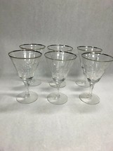 Vintage lot 6 Etched leaves crystal wine glasses silver rim pedestal  di... - £91.12 GBP