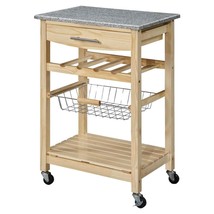 Natural Wood Finish Kitchen Island Cart with Granite Top - £204.94 GBP