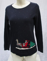 Talbots Santa Sleigh Ride Christmas Sweater Petite Cotton Rayon Nylon Cashmere - $17.10