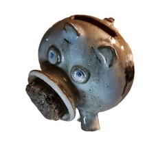 Pottery Ceramic Stoneware Piggy Glazed Bank Cork Nose Blue Folk Art 4 in... - $18.81