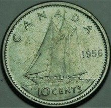 Canada 10 Cents, 1956 Unc Silver~Free Shipping - £7.29 GBP