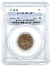 1941-D 5C Jefferson Nickel Graded by PCGS as MS67FS Full Steps Uncirculated - $237.34