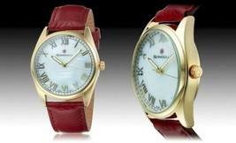 NEW Bernoulli 9822 Women&#39;s Lynx Fashion Red Leather Gold Metal Bezel Cute Watch - £24.87 GBP