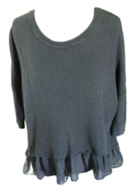 American Eagle Black With Sheer Ruffle 3/4 Sleeve Knit Sweater Size XS - £6.86 GBP