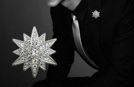 Stunning Vintage Look Silver Plated Star Shaped Brooch Suit Coat Broach Pin B15 - £14.06 GBP