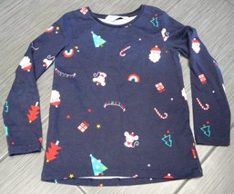 H&amp;M Girls Long Sleeve Shirt  Blue Christmas Tree Santa  NEW without Tag Sz 4-6Y - £7.20 GBP