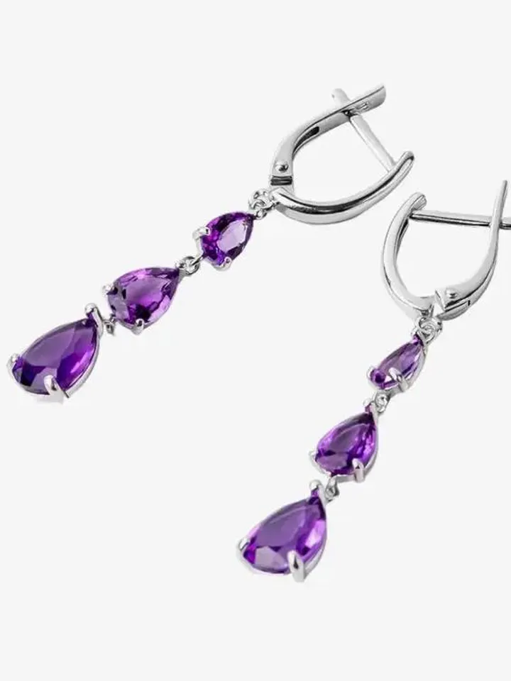 Earrings, silver 925 samples, with amethyst - $115.00