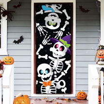 Halloween Door Cover Skeleton Family 30x72” Window Wall Decor Dia De Los... - £9.65 GBP