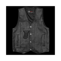 Premium Cowhide Leather Vest with Plain Sides Buffalo Nickel Front Snaps - $127.57 CAD+