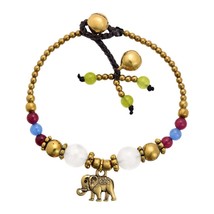 Boho Chic Colorful Stone &amp; Brass Bead Elephant Charm Bracelet - £8.22 GBP