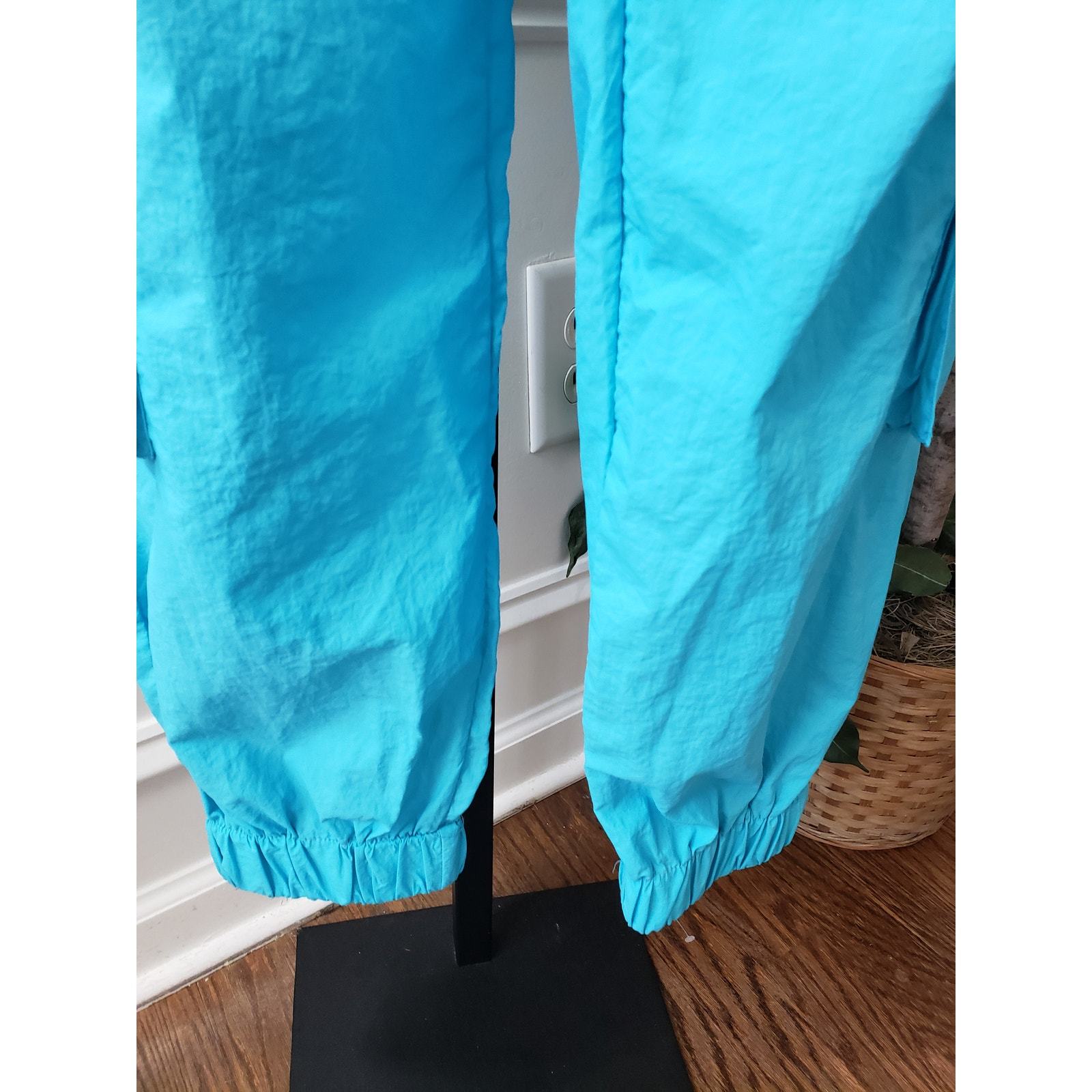 Fashion Nova Jumpsuit Womens S Blue Off Shoulder Pockets Tapered Leg Zip Front Item image 14