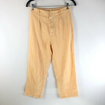 Urban Outfitters Womens Crop Pants Pleated Button Fly Cotton Textured Yellow 4 - £9.90 GBP