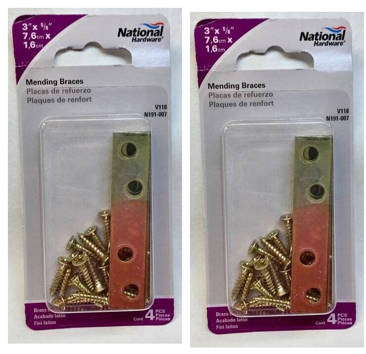 NATIONAL HARDWARE N191-007 V118 MENDING BRACE 3&quot; X 5/8&quot; BRIGHT BRASS 4/C... - $10.89