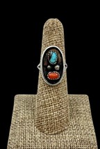 Antique Navajo Handmade 800 Silver Turquoise Coral Multi Stone Ring 6.25 - $39.99