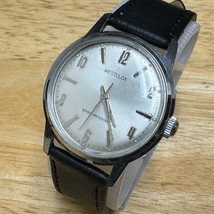 Vintage Westclox Watch Men Hand-Wind Mechanical Silver Waterproof Leather Band - £44.82 GBP