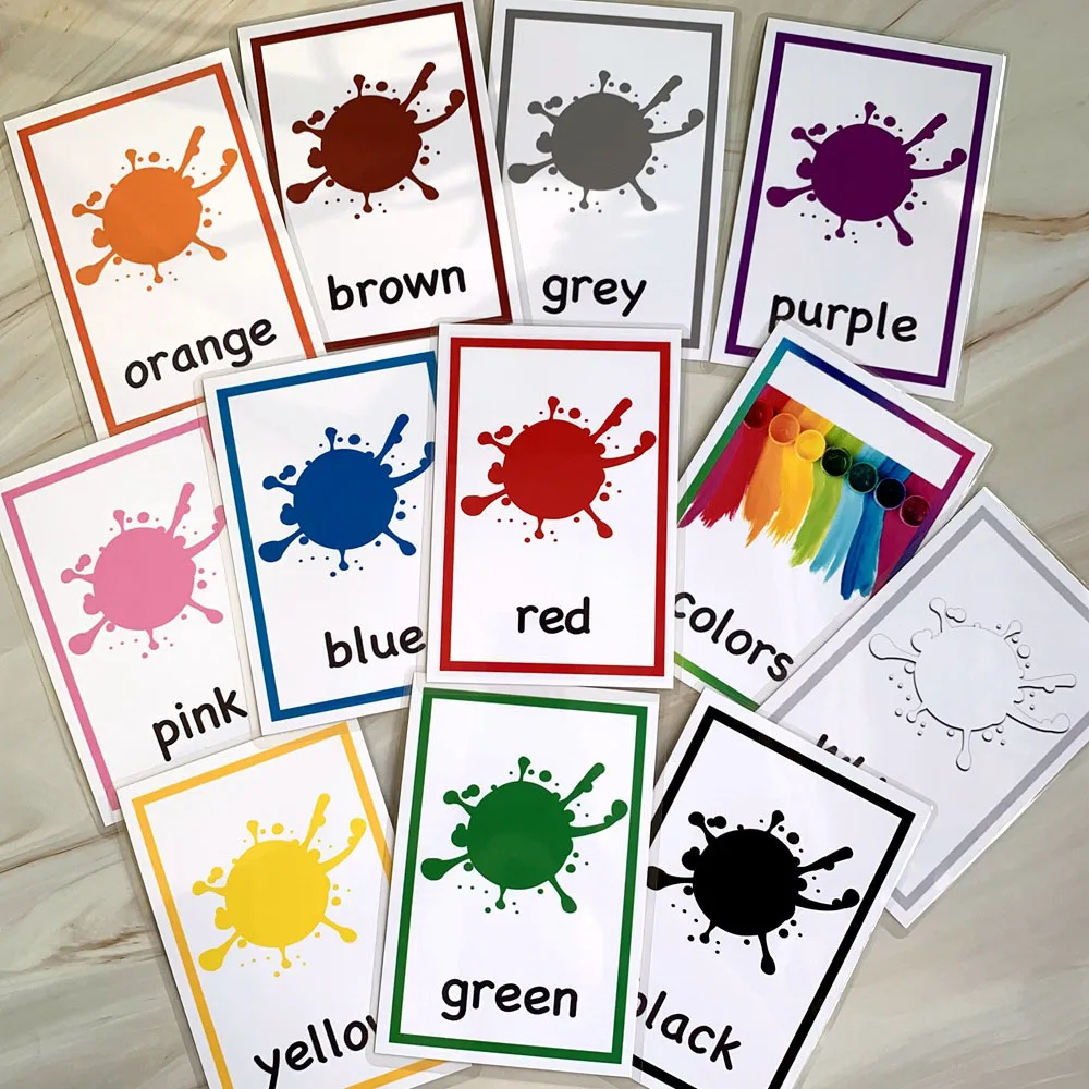 Sporting 12Pcs Kids Montessori Toys English Learning Word Cards Color Flash Card - £23.90 GBP