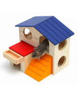 Wooden Hamster Toys Blue Top Villa Hamster Chalet Small Pet Toys Molar D... - £17.20 GBP