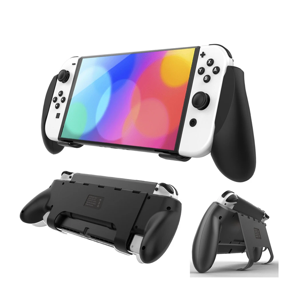 Itch oled host protective shell handle grip case with bracket handgrip stand for switch thumb200