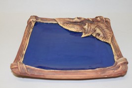 Square Glazed Serving Plate, Tray with Terra Cotta Surround, Blue Glazed... - $45.74