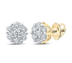 1/2 ctw 10K Yellow Gold Round Diamond Flower Cluster Earrings - £1,157.13 GBP