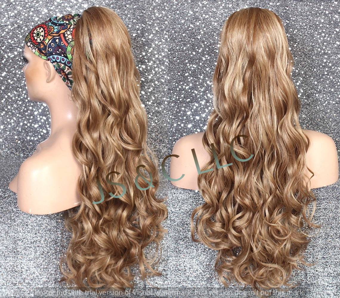 Dk Ash Blonde mix Human Hair Blend PONYTAIL Hair piece Drawstring ex lon... - $49.95