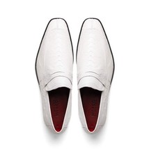 Fangio Classic Penny Loafer Genuine Ostrich Quill Shoes White image 5