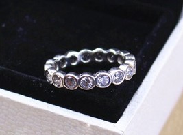 S925 Sterling Silver Round Eternity with Clear CZ Ring Woman Jewelry - £14.46 GBP