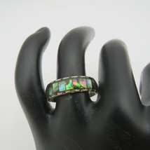 Abalone Shell Ring Inlay Band Size 9 Silver Tone Boho Chic Beachy - $17.81