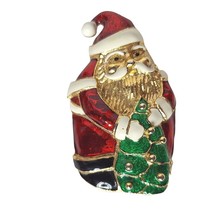 Vintage Enamel Santa Claus Holding Christmas Tree Brooch Pin Costume Jew... - $29.72