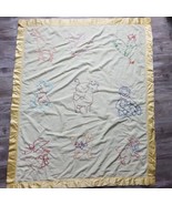 Vintage 1970s Yellow Print Satin Trim Baby Blanket 42 x 34.5 Animals Cat... - £23.26 GBP