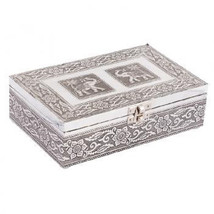Elephant Pair Metal Secret Stash Jewelry Trinket Box 8 X 5&quot; Silver Velve... - $468.93 MXN