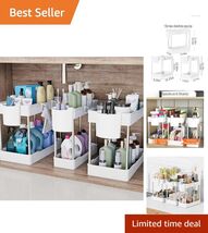 2 Tier White Under Sink Organizers - 3 Pack with Hooks and Detachable Cups - $47.47