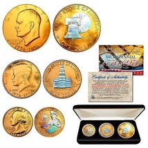 1976 Bicentennial Us 24K Gold Plated &amp; Prism Hologram Jfk Ike Quarter 3-Coin Box - £29.86 GBP
