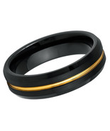 Black IP Plated Yellow Gold Grooved Center Beveled Edge Tungsten Ring  6... - $53.06 CAD