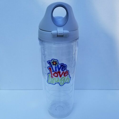 Primary image for Tervis 24 oz Water Bottle Gray Flip Top Lid Live Love Laugh Patch Clear Acrylic