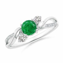 ANGARA Emerald and Diamond Twisted Vine Ring in 14k Solid Gold (Grade-AA Size-5) - £777.10 GBP