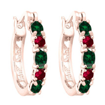 2.10CT Lab-Created Emerald With Ruby Hoop Earrings 14K Rose Gold Plated Women&#39;s - £65.03 GBP