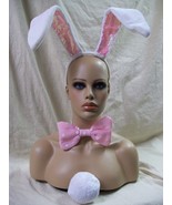 White &amp; Pink Bunny Ear Headband Bow Tie Tail Rabbit Ears Cosplay Bugs Lo... - $349.51 MXN