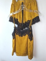 VTG Cami Shorts Lingerie Set Gold Black Lace Small ClassicElegant Sexy S... - £21.92 GBP