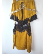 VTG Cami Shorts Lingerie Set Gold Black Lace Small ClassicElegant Sexy S... - £21.72 GBP