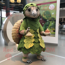 Olive Pangolin mascot costume character dressed with a Wrap Skirt and Coin purse - £903.73 GBP