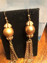 Vintage Copper Tone Ball &amp; Chain Earrings New Fast Shipping - £9.46 GBP