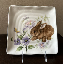 Set Of 4 Bunny Rabbit Salad Plates Ceramic New Floral Easter - $59.99