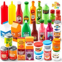 30Pcs Play Food Grocery Cans, Play Kitchen Accessories, Includes Drink, Juice, J - £36.22 GBP