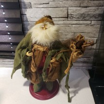 Woodland Folk Art Santa Father Christmas Vintage Rustic Primitive Wood Base  - $29.20