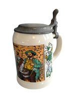 Vintage German Beer Stein Lidded Mug Zunft Szene Occupational Scene Pewt... - $19.80