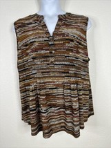 NWT Cocomo Womens Plus Size 3X Brown Stripe Studded V-neck Top Sleeveless - $29.69